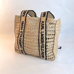 KARL LAGERFELD ANTIBES Straw French Riviera Logo Strap Tote Handbag, NWT